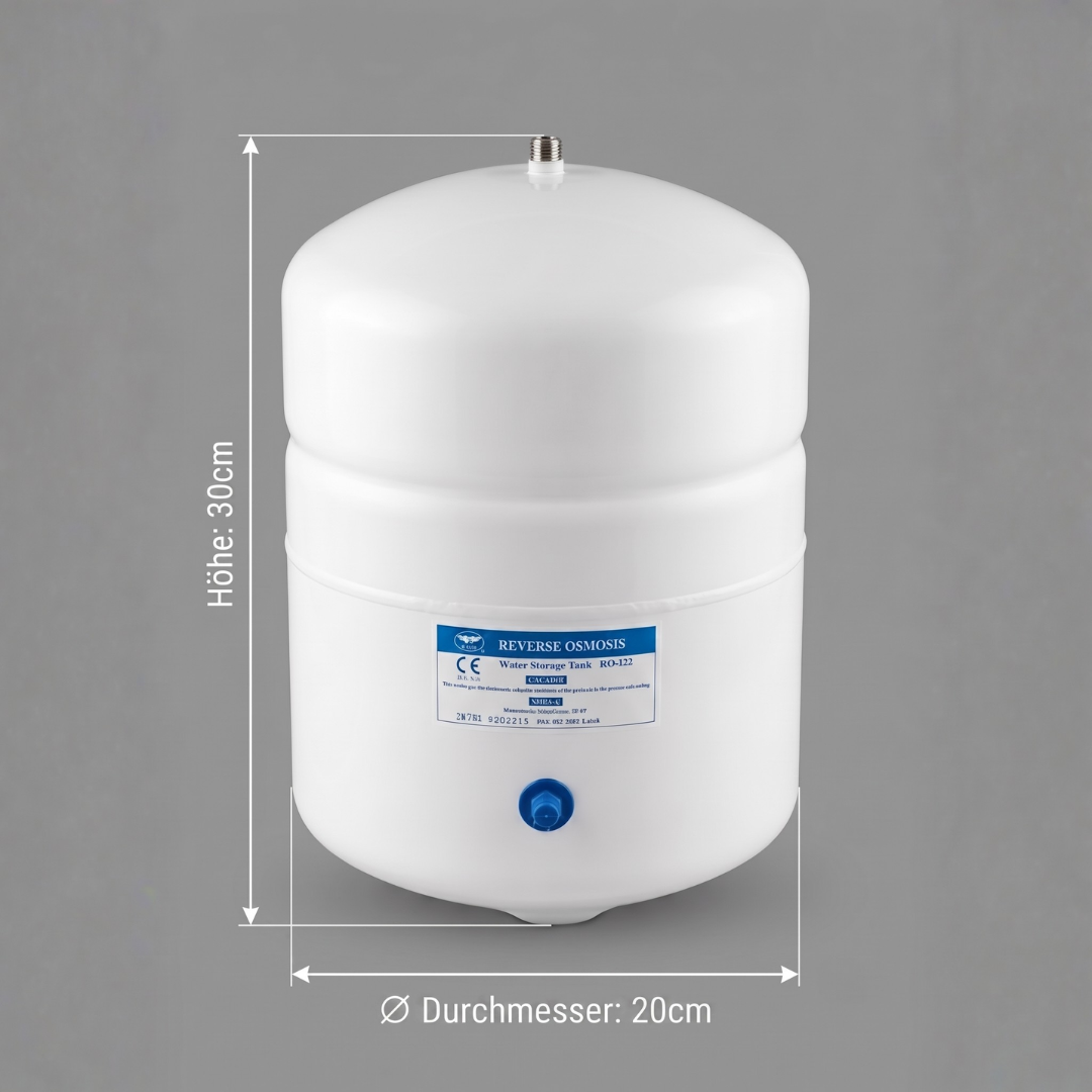 Bemaßung des Osmosewassertanks 8L